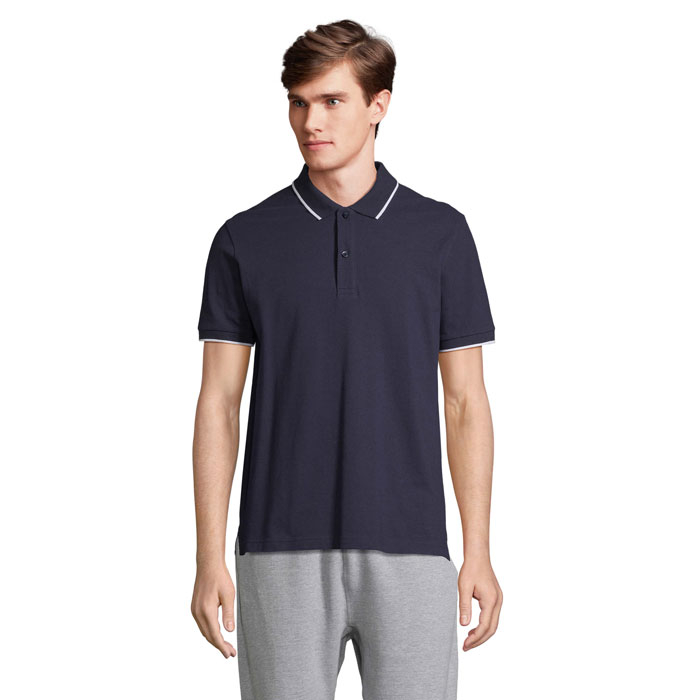 Polo personnalisé unisexe à liserés contrastés Palermo French Marine/Blanc